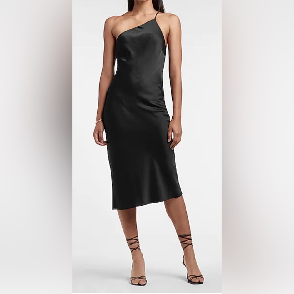 Express Satin Cross Back One Shoulder Slip Dress